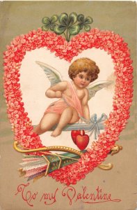 H84/ Valentine's Day Love Holiday Postcard c1910 Cupid Heart Flowers 13