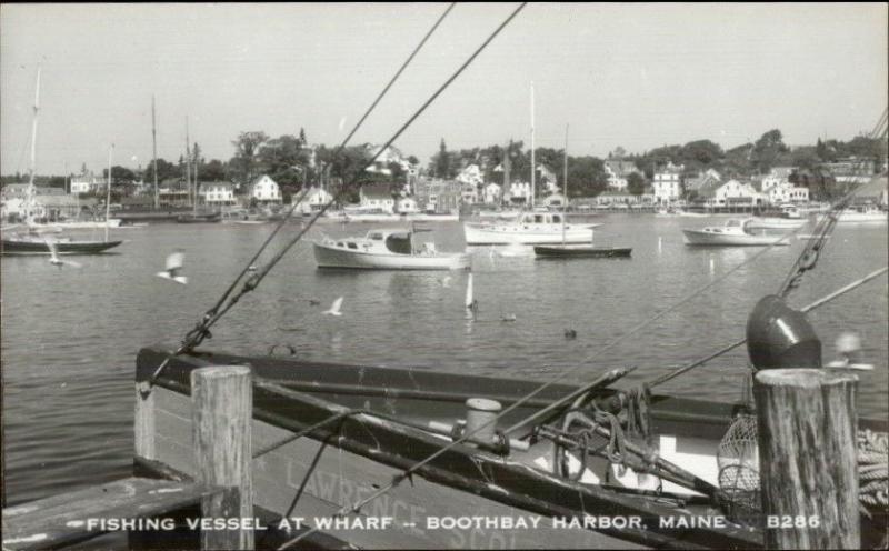 Boothbay Harbor ME Fishing Vessel at Wharf 1950s-60s Real Photo Postcard