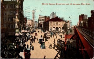 Vintage New York City Postcard  - Herald Square - Broadway - Model T Ford