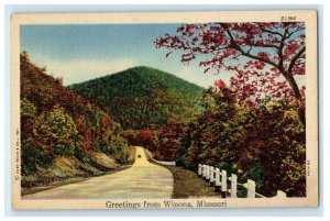 1955 Greetings From Winona Missouri MO Road Car Vintage Postcard 