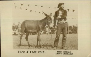 Circus or Rodeo Clown Bozo & Burro Donkey Fred Huffman Real Photo Postcard