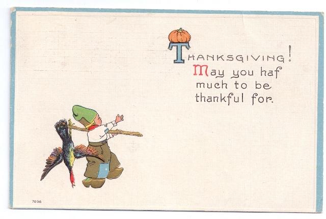 Bergman Dutch Boy Arts and Crafts Style Vintage Thanksgiving Postcard Embossed