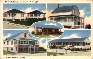 Wells Beach Maine Pop DeVito's Motel Cottages c1930-50s Vintage Postcard