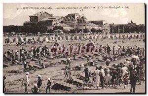 Old Postcard Royan Competition & # 39Ouvrages In Sand before The Municipal Ca...