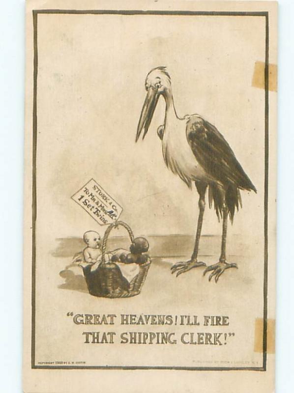 Pre-Linen Black Americana STORK BIRD WITH BASKET AB9697