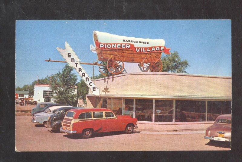 MINDEN NEBRASKA PIONEER VILLAGE OLD CARS WOODY WAGON VINTAGE POSTCARD