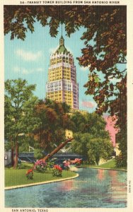 Vintage Postcard Transit Tower Building Tropical Flower San Antonio River Texas