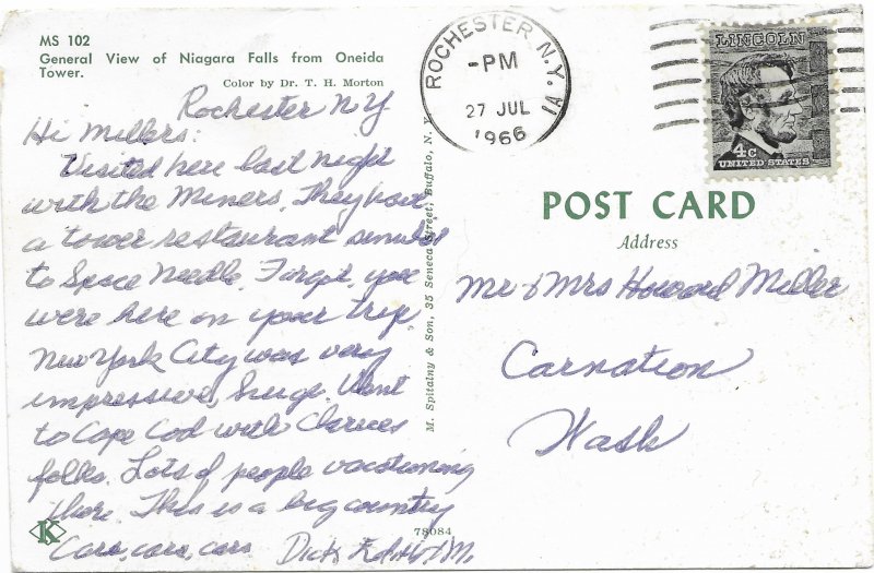 US Niagara Falls from Ontario Tower.   Stamp #1282