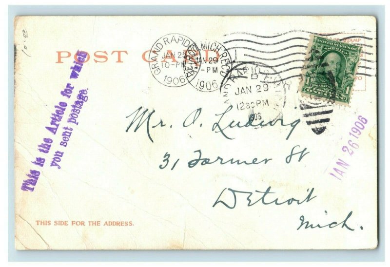 C.1906 Corner Monroe Street, Grand Rapids, Mich. Postcard P167