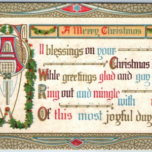 c1910s Psychedelic Merry Christmas Greeting Artistic Embossed Xmas Postcard A206