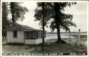 Haugen WI Cabin Isle of the Whispering Pine Bear Lake Real Photo Postcard