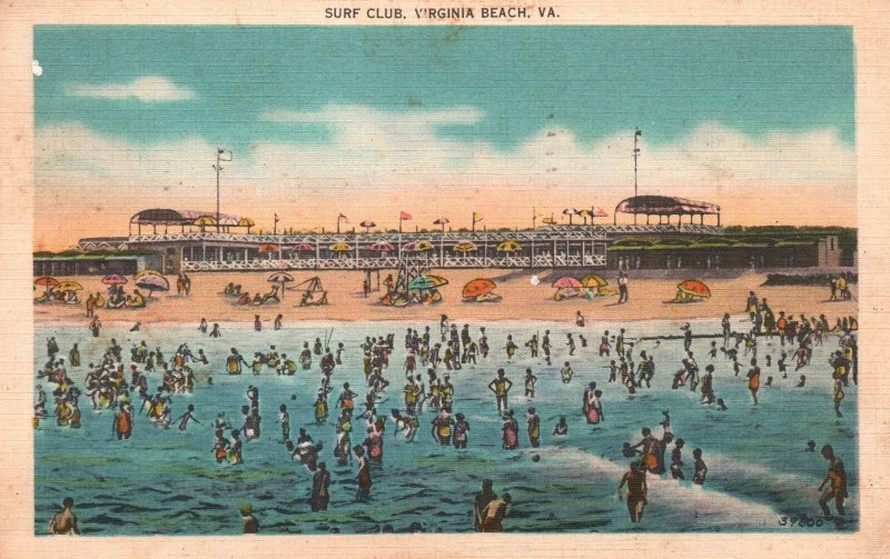 Vintage Postcard 1938 Surf Club Virginia Beach Bathing Virginia Nippon Gift Shop 