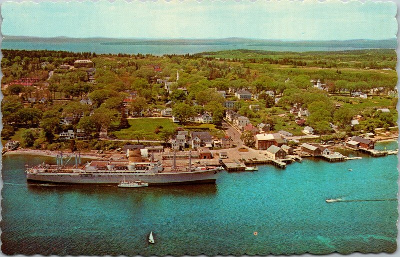 Vtg Aerial View of Castine State of Maine Training Ship State of ME Postcard