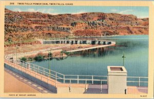 Twin Falls Power Dam Twin Falls Idaho Linen Postcard