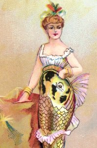 1880s Victorian Trade Card Fantasy Lovely Lady Fish Dress P5