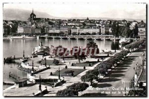 Old Postcard Geneva Quai du Mont Blanc and view on the city Switzerland