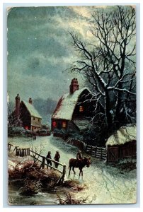 1908 White World, Riding Horse, Cottages, Posted Oilette Tuck Art Postcard 