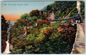 PUENTE de ATOYAC, VERACRUZ  Mexico  TRAIN, Waterfall  ca 1910s Railroad Postcard