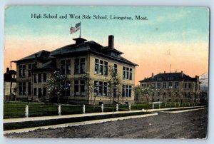 Livingston Montana MT Postcard High School West Side School Building 1918 Posted