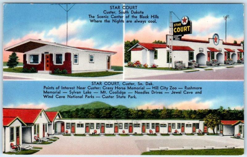 CUSTER, South Dakota SD   Roadside  STAR COURT  ca 1950s-60s   Postcard