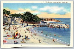 Pacif Grove California 1940s Postcard The Beach Bathers Ocean Boats