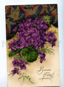 240812 ART NOUVEAU Violets BUTTERFLY Vintage WWII Feldpost PC
