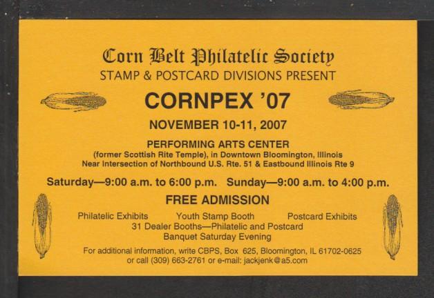 Cornpex 07,Bloomington,IL,Advertising Postcard 