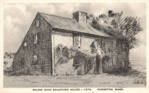 Vintage Postcard Major John Bradford House Kingston Massachusetts MA Drawing Art