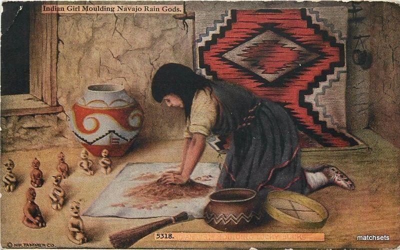 C-1910 Indian girl molding Navajo Rain Gods interior Tammen postcard 4033