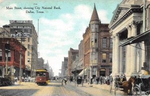 Dallas Texas Main Street City National Bank Vintage Postcard AA33234