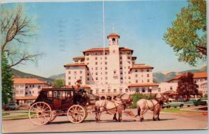 Colorado Springs Broadmoor Hotel with Concord Stagecoach Posted 1961 (11-5031)