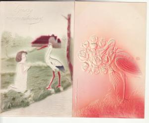 GREETINGS  STORKS  2 airbrushed postcards