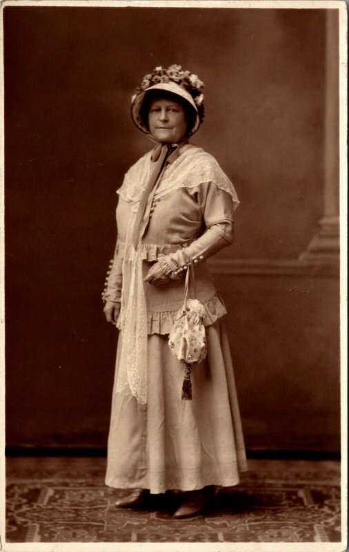LOVELY Real photo Postcard: Older Woman in Victorian Dress - AZO - Wilmington DE