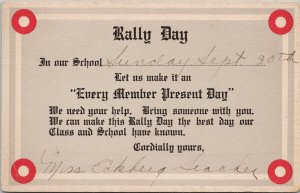 School 'Rally Day' Miss Eckberg 1917 Spokane WA Cancel Postcard G77