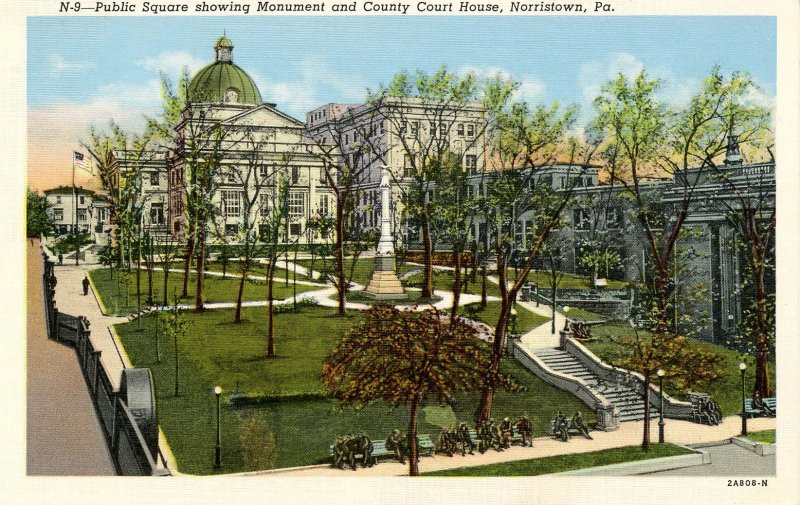 PA - Norristown. Public Square, Monument, Courthouse