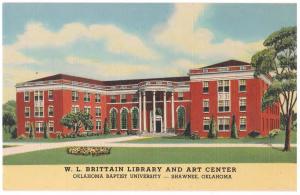 SHAWNEE, OKLAHOMA BAPTIST UNIVERSITY BRITTAIN LIBRARY & ART CENTER 1944 POSTCARD