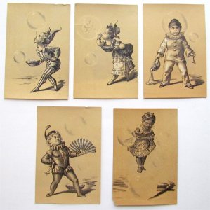 CIRCUS PERFORMANCE lot of 5 ANTIQUE VICTORIAN TRADE CARDS