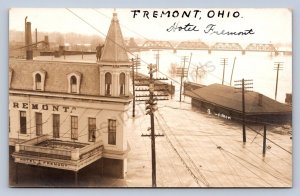 J87/ Fremont Ohio RPPC Postcard c1913 Flood Disaster Railroad Depot 1673