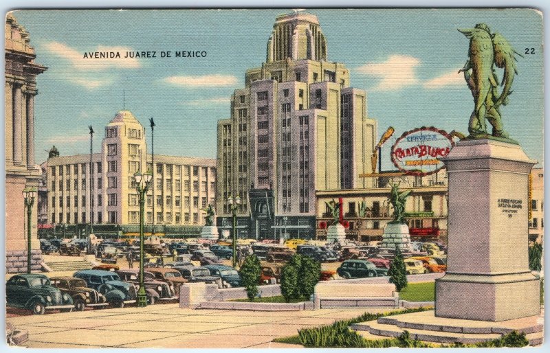 c1940s Mexico City, Mexico Avenida Juarez Downtown Art Deco Skyscrapers Car A346