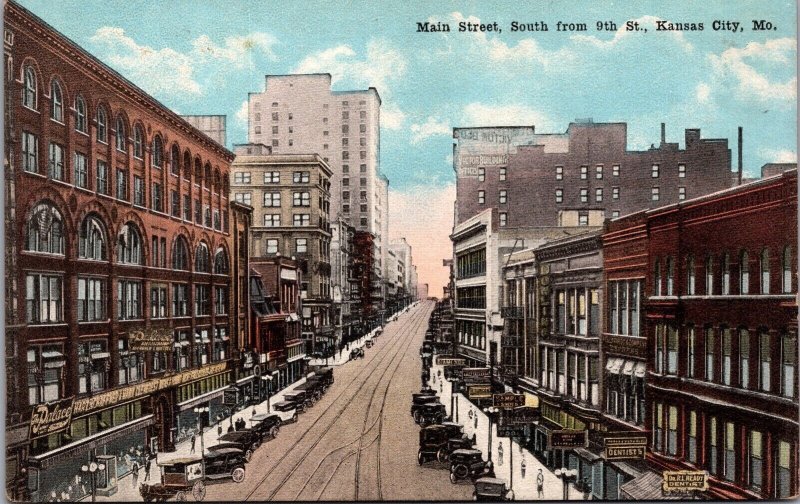 Postcard Main Street, South from 9th Street in Kansas City, Missouri