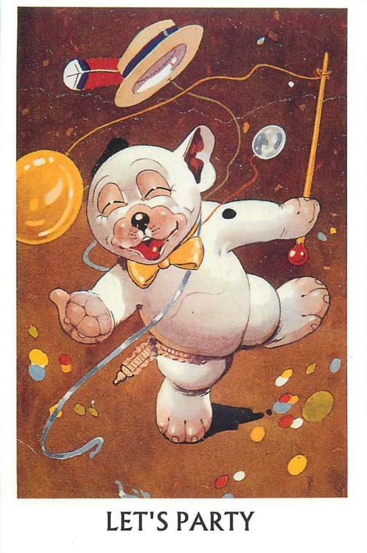 Comic Bonzo the dog let`s party G.E. Studdy 1995 Mayfair postcard 