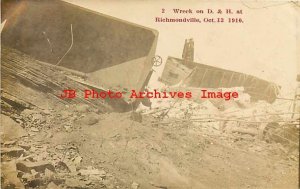 NY, Richmondville, New York, RPPC, D & H Railroad Train Wreck, Cars on Side 