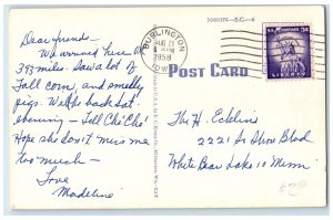 1958 Greetings From Iowa Puns Jokes Burlington Iowa IA Correspondence Postcard