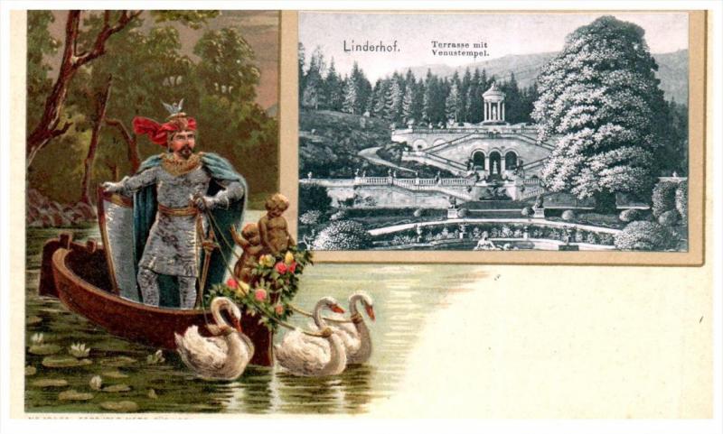 Gebuder Metz  Linderhof , Knight in boat pulled by Swans