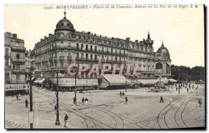 Old Postcard Montpellier Place de la Comedie Entrance of the Lodge Street