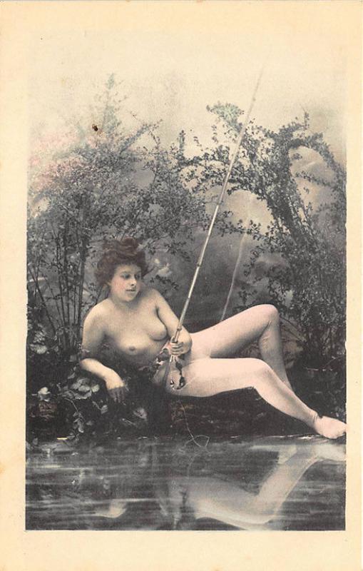 Nude Women Fishing Poles Set of Six Postcards