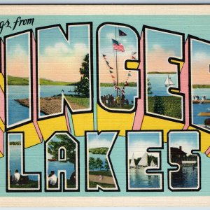 c1940s Finger Lakes, N.Y. Greetings Large Letter Bubble Linen Nice Postcard A204