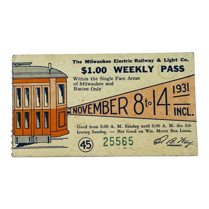 1931 The Milwaukee Electric Railway and Light Co. Weekly Pass