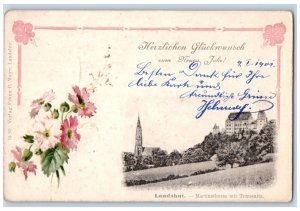 Landshut Germany Postcard Martinsthurm Mit Transnitz Happy New Year c1905