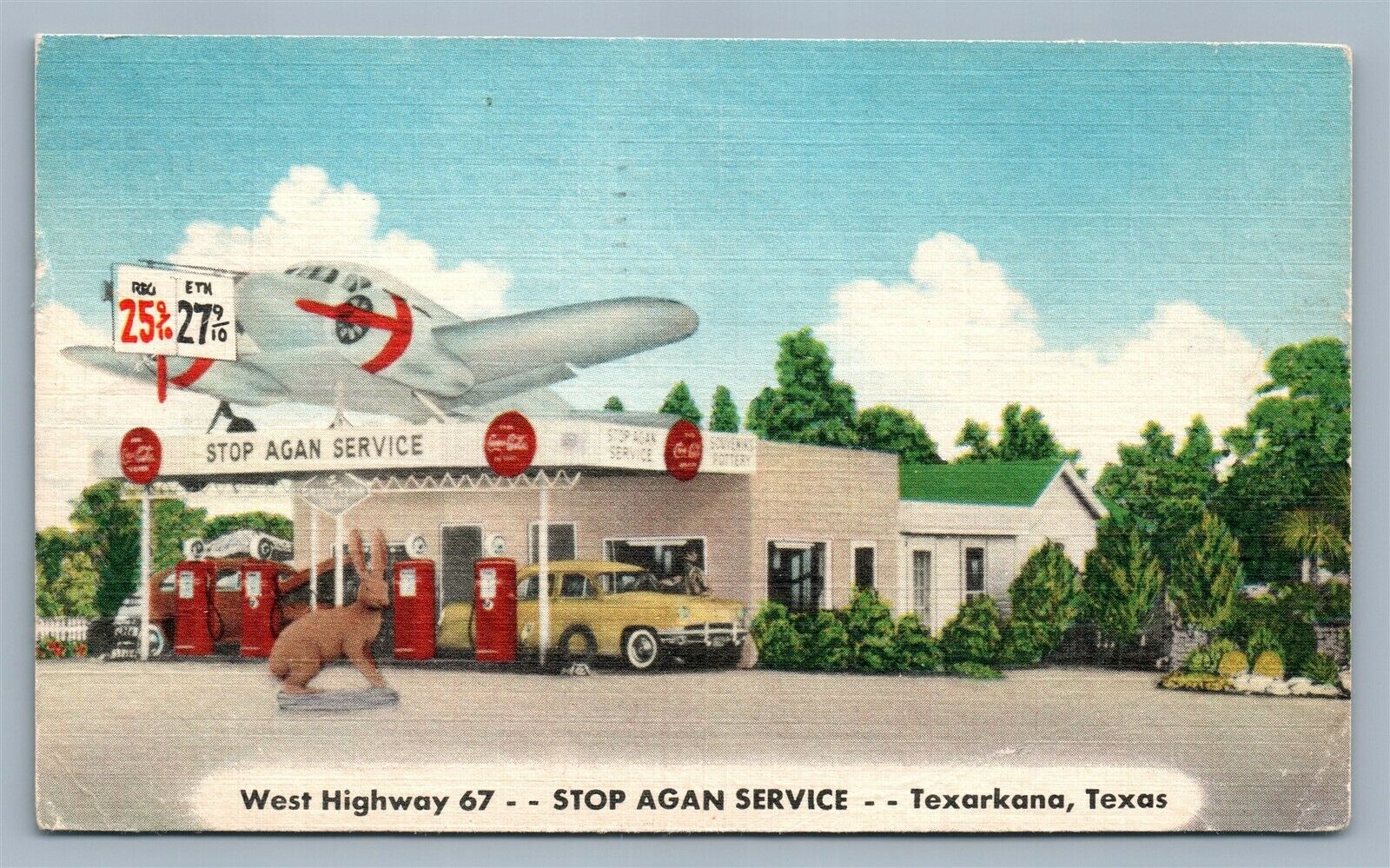 GAS Station Texarkana TX Vintage Postcard Stop Again Service United
